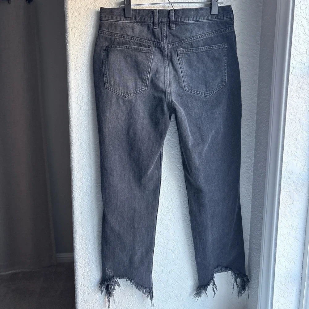 We The Free Free People Black Straight Distressed Jeans Raw Hem Button Fly 28 - Picture 4 of 13
